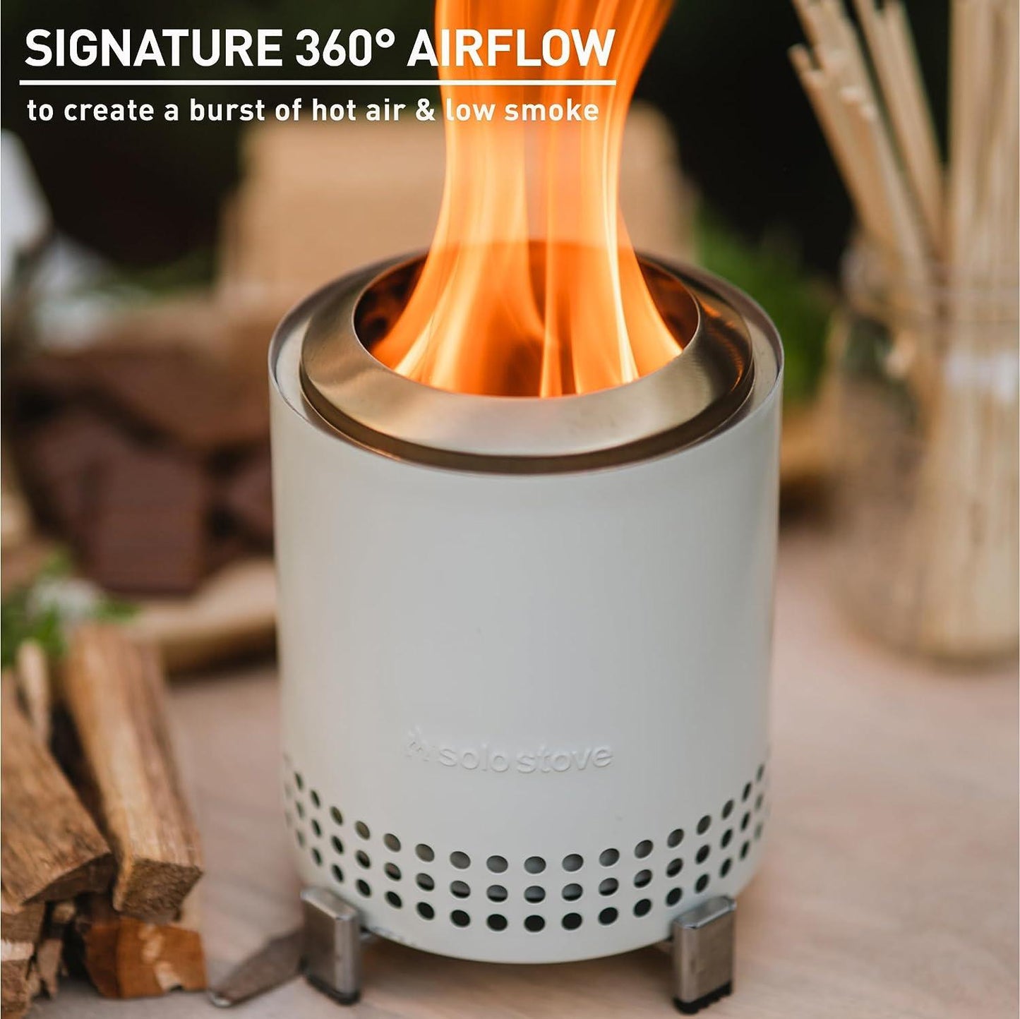 Solo Stove Mesa Tabletop Fire Pit with Stand | Low Smoke Outdoor Mini Fire for Urban & Suburbs | Fueled by Pellets or Wood