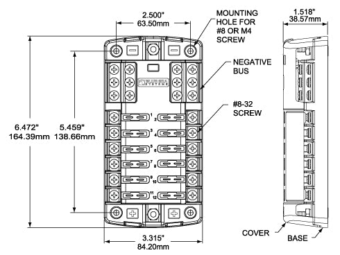 Blue Sea 5026 12-Gang Fuse Block ST ATO/ATC Negative Bus and Cover