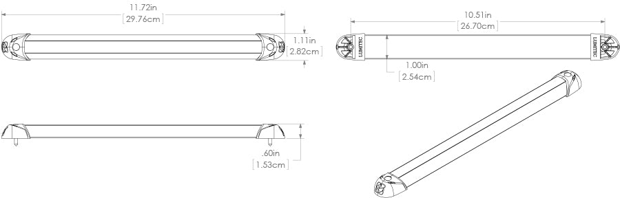 Lumitec RAIL2 12" Rail Light Spectrum RGBW LED Brushed Finish 12/24v