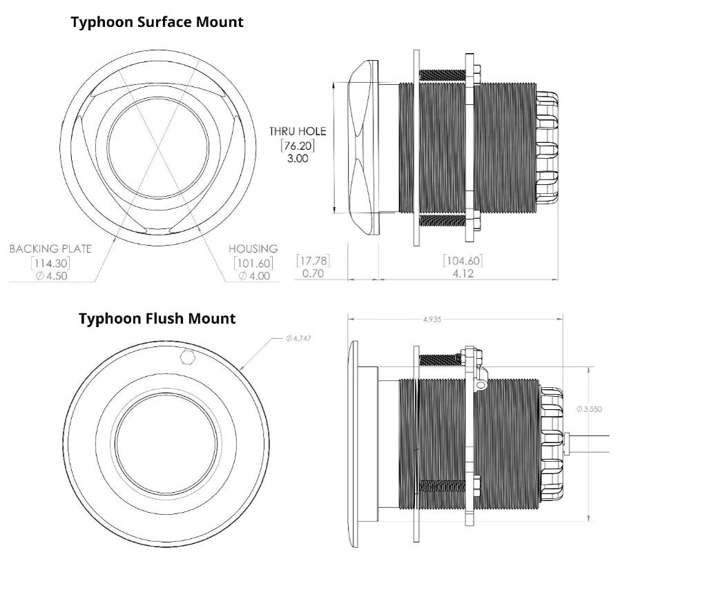 Lumitec Typhoon Flush Mount Thru Hull 12/24V Blue/White LED Underwater