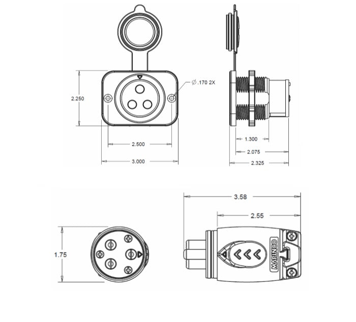 Marinco 12VCPS3 70A Trolling Motor Plug and Receptacle