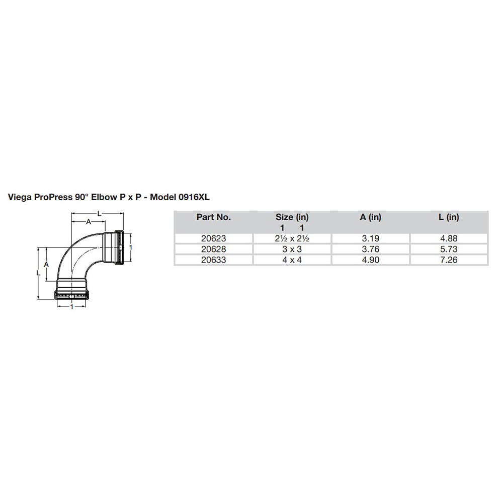 Viega ProPress 2-1/2" - 90? Copper Elbow - Double Press Connection - Smart Connect Technology