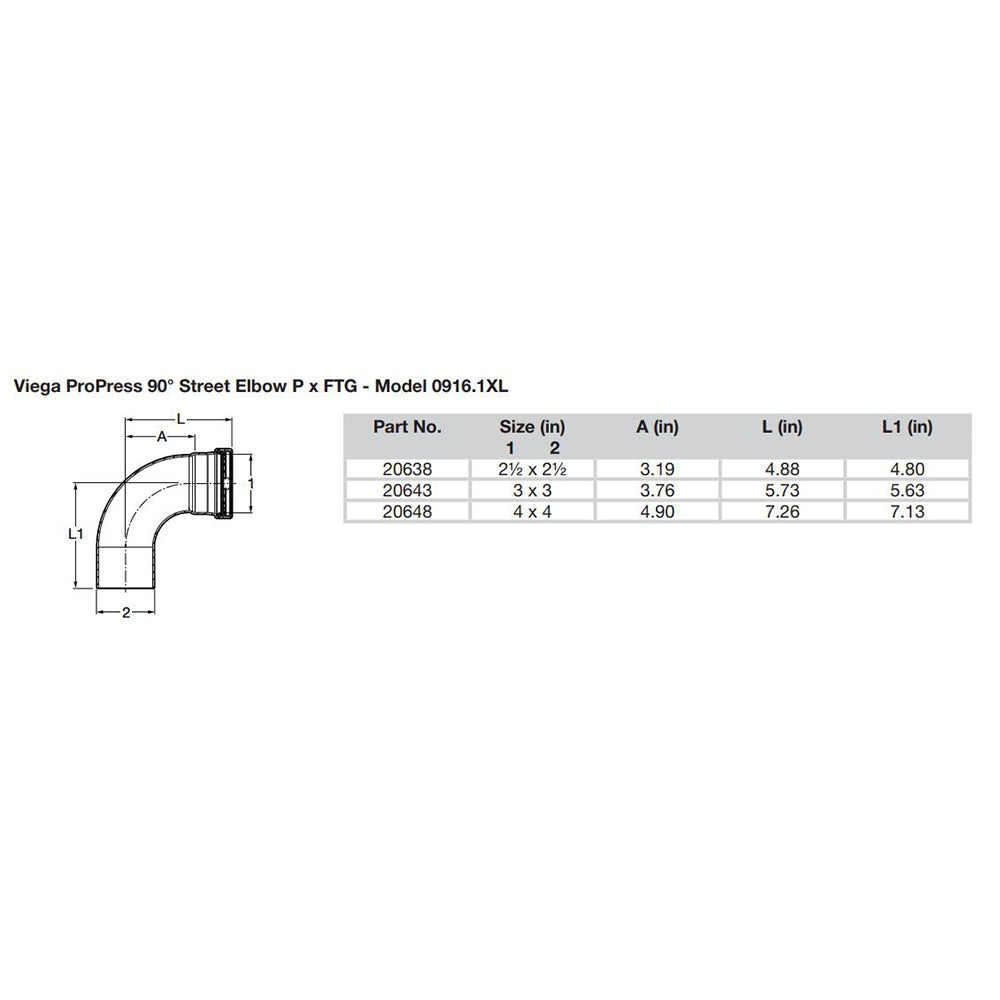 Viega ProPress 2-1/2" - 90? Copper Elbow - Street/Press Connection - Smart Connect Technology