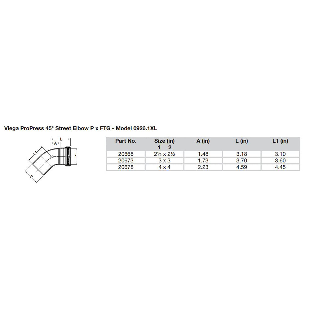 Viega ProPress - 2-1/2" - 45? Copper Elbow - Street/Press Connection - Smart Connect Technology