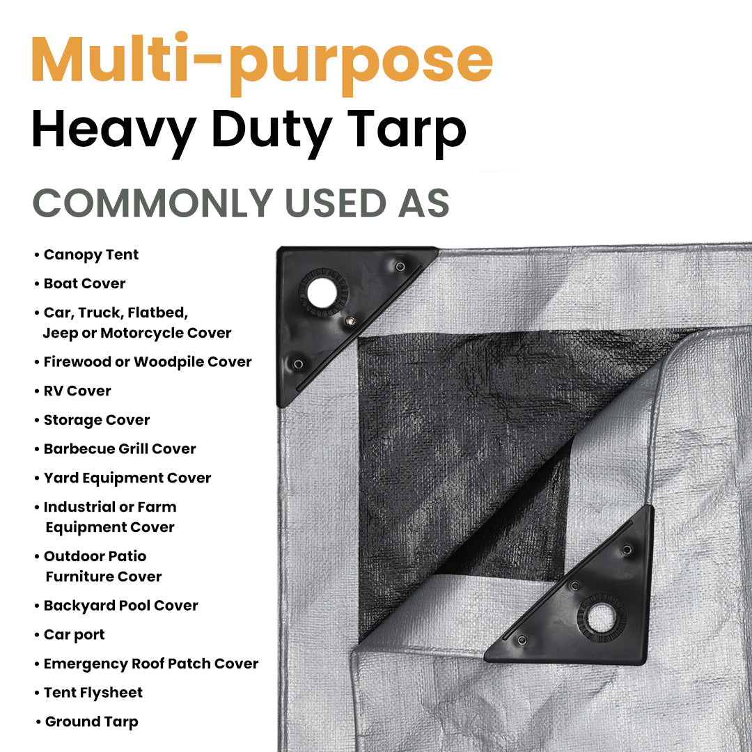 16’ x 20’ Heavy Duty Poly Tarp 10 mil, 6 oz - Black & Silver