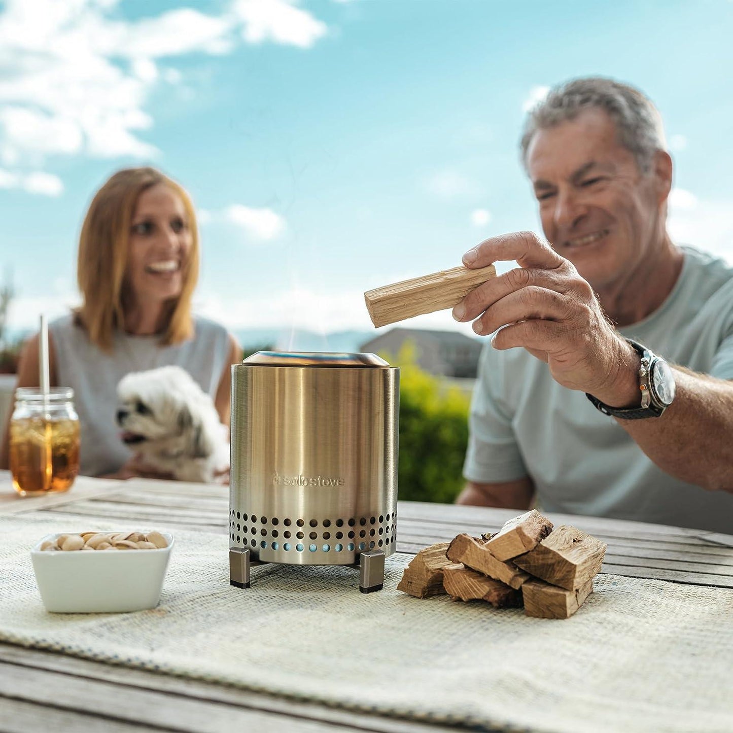 Solo Stove Mesa Tabletop Fire Pit with Stand | Low Smoke Outdoor Mini Fire for Urban & Suburbs | Fueled by Pellets or Wood