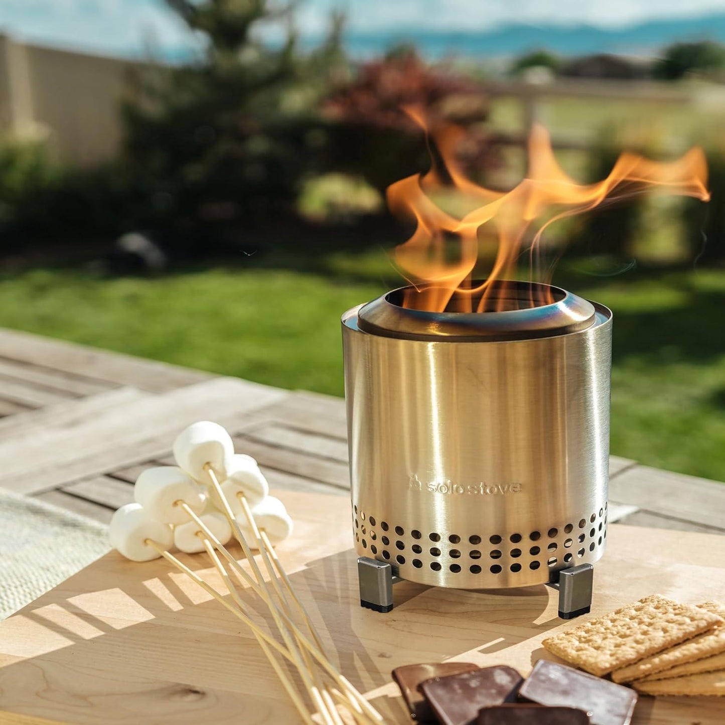 Solo Stove Mesa Tabletop Fire Pit with Stand | Low Smoke Outdoor Mini Fire for Urban & Suburbs | Fueled by Pellets or Wood