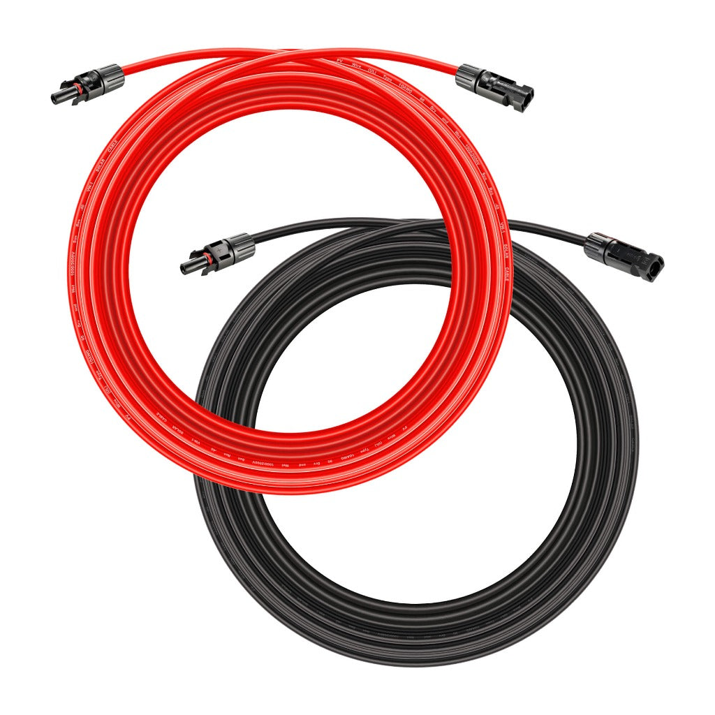 10 Gauge Solar Panel Extension Cable with Male and Female Solar Connector Ends and Parallel Connectors | Pair of 10AWG Red and Black Extension Wire and Parallel Connectors | Choose Cable Length: 30ft, 50ft