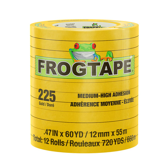 FrogTape CP 225 Medium-High Adhesion Masking Tape - 12MM x 55M x 12-Pack - Gold - Rated for 225?F