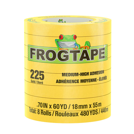 FrogTape CP 225 Medium-High Adhesion Masking Tape - 18MM x 55M x 8-Pack - Gold - Rated for 225?F