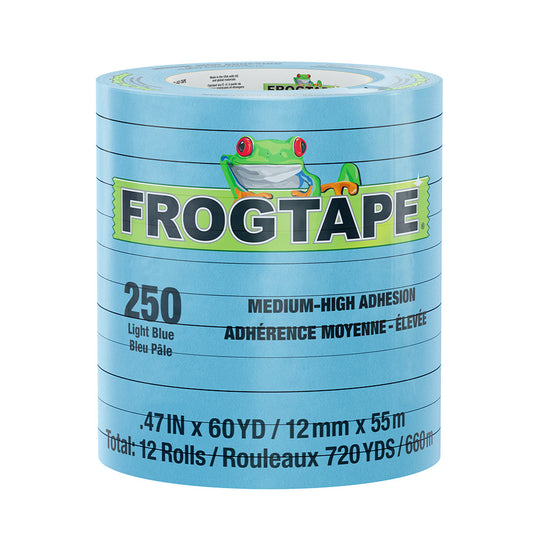 FrogTape CP 250 Medium-High Adhesion Masking Tape - 12MM x 55M x 12-Pack - Light Blue - Rated for 250?F