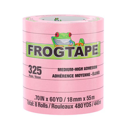 FrogTape CP 325 Medium-High Adhesion Masking Tape - 18MM x 55M x 8-Pack - Pink - Rated for 325?F