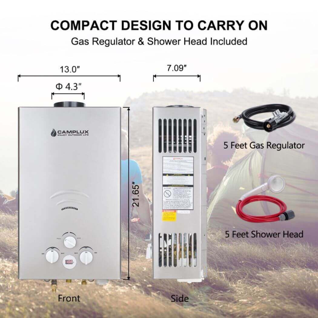 Portable Propane Tankless Water Heater , Camplux 2.64 GPM On Demand Camping Gas Water Heater, Gray