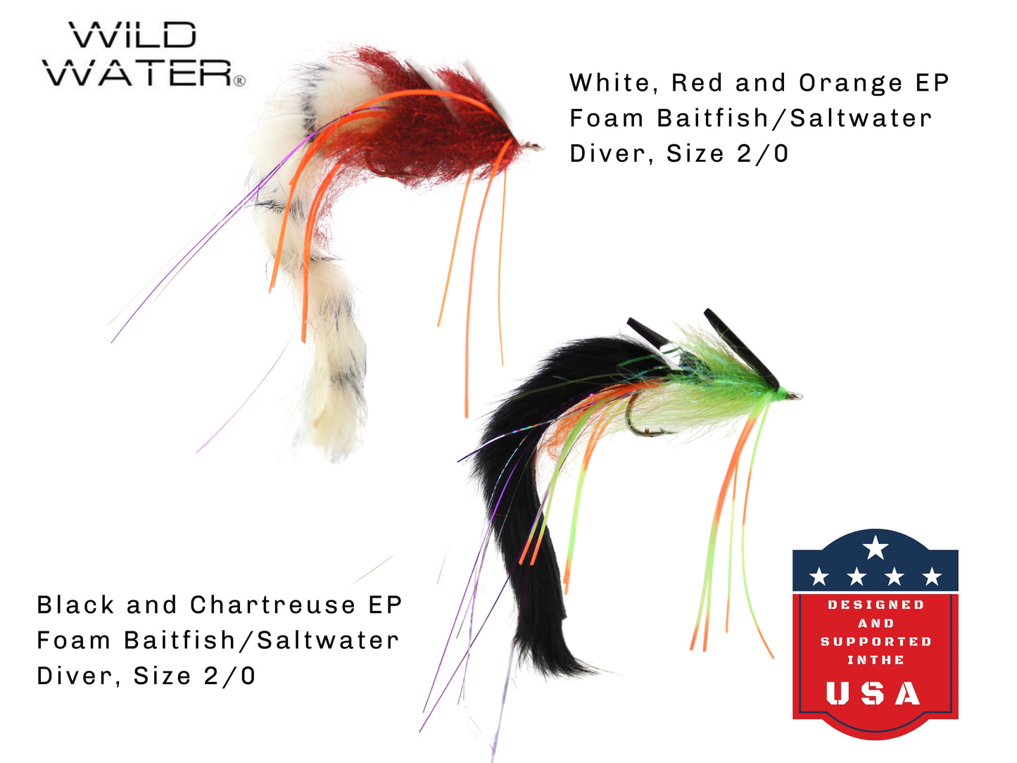 Wild Water EP Top Water Baitfish Assortment, 12 Flies with Wild Water's 6 Section Fly Box