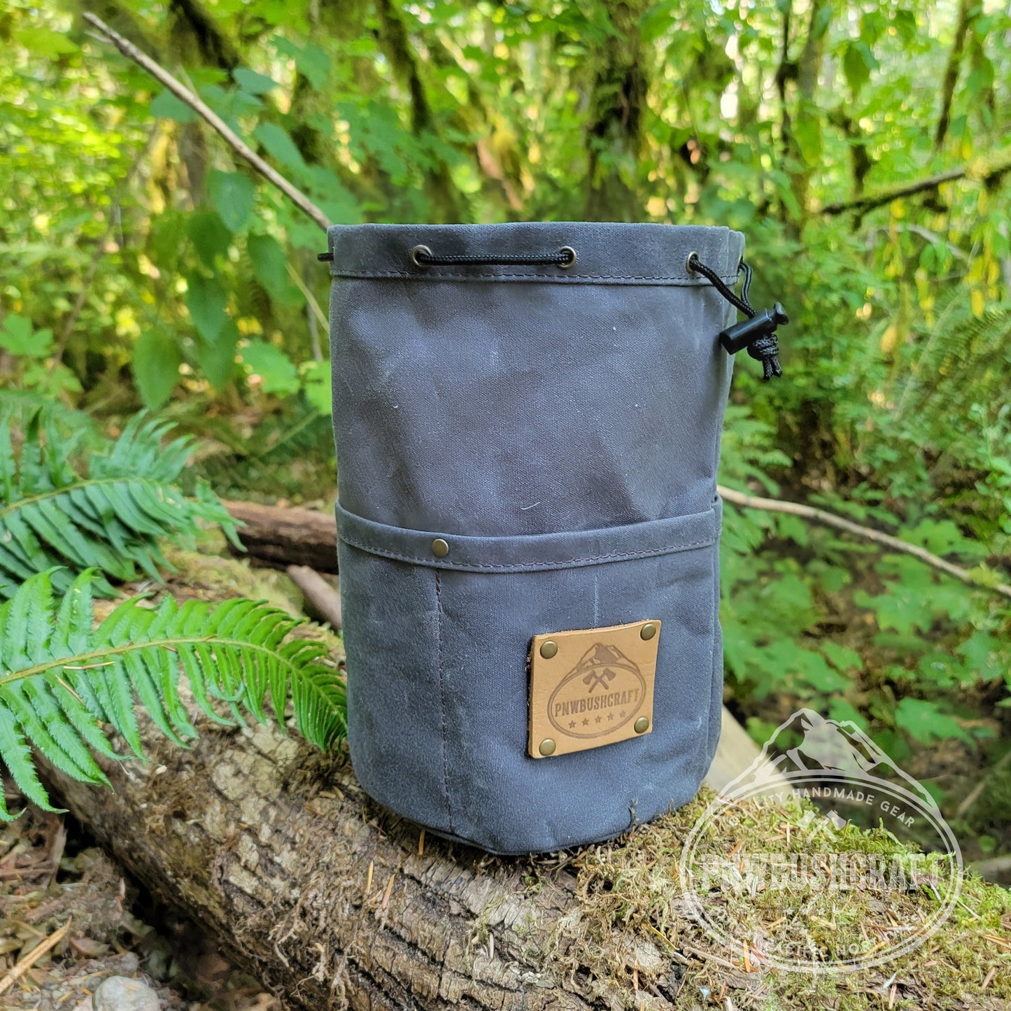 Handcrafted Waxed Canvas Cedar Bucket Bag with Outside Pockets