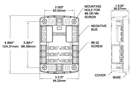 Blue Sea 5025 6-Gang Fuse Block ST ATO/ATC Negative Bus and Cover