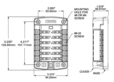 Blue Sea 5029 12-Gang Fuse Block ST ATO/ATC with Cover
