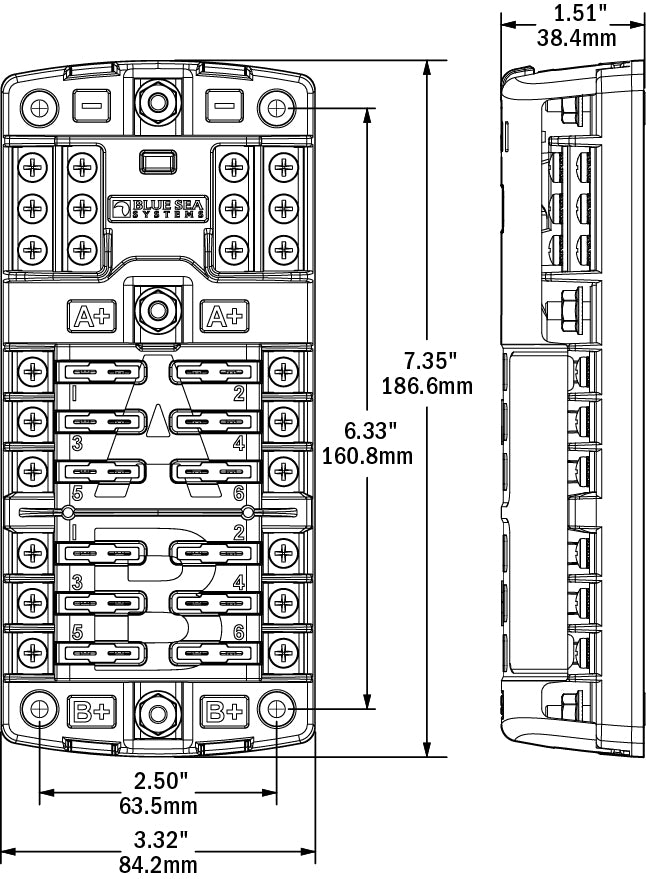 Blue Sea 5032 12-Gang 2-Group Fuse Block ST ATO/ATC Negative Bus and Cover