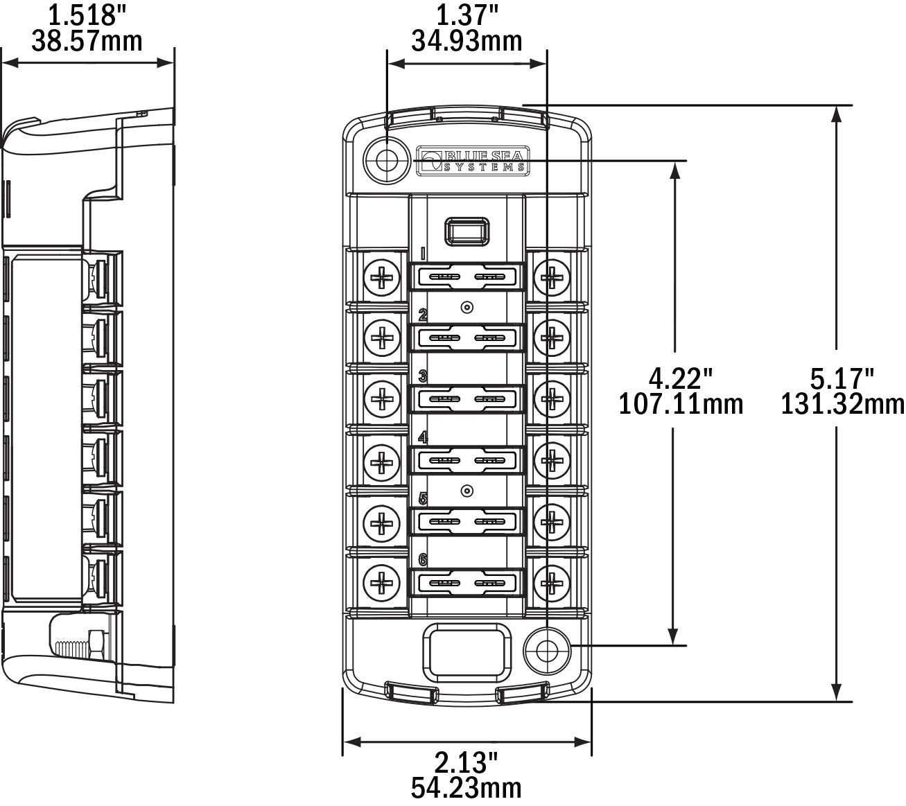 Blue Sea 5035 6-Gang Fuse Block ST ATO/ATC Independent Circuits and Cover