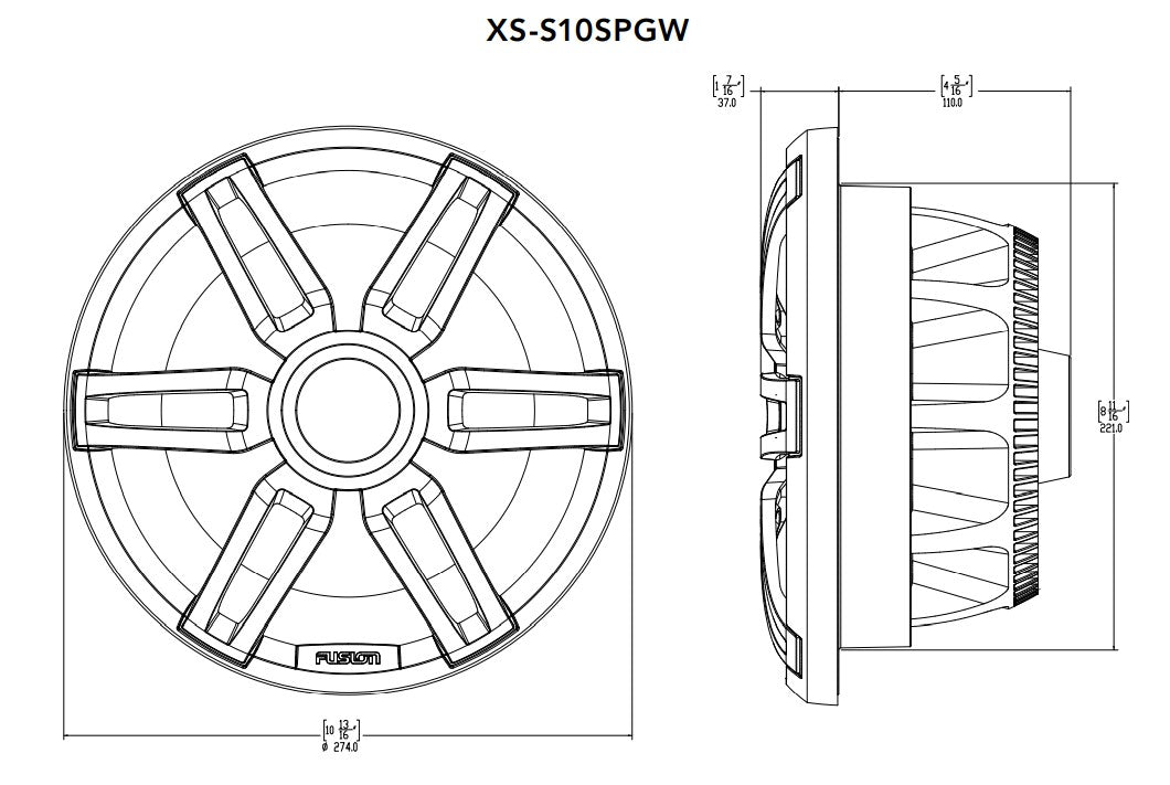 Fusion XS-S10SPGW Sub-Woofer Sports Grill Grey/White