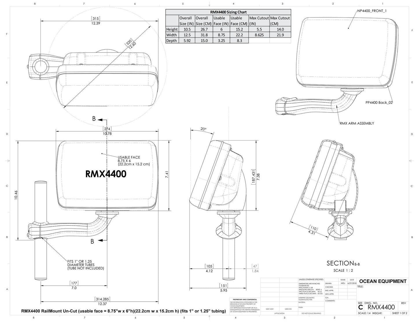 NAVPOD RMX4408 Railmount for Simrad NSS7