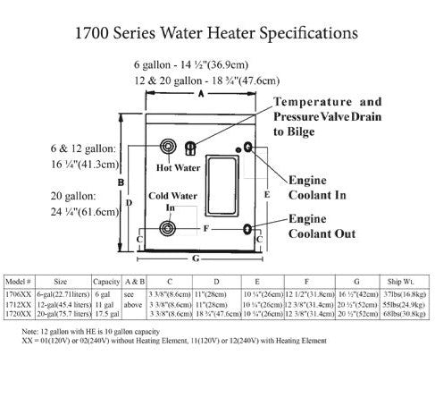 Raritan 171211 12GAL Water Htr Heater 120 Vac W/ Heat Exchanger