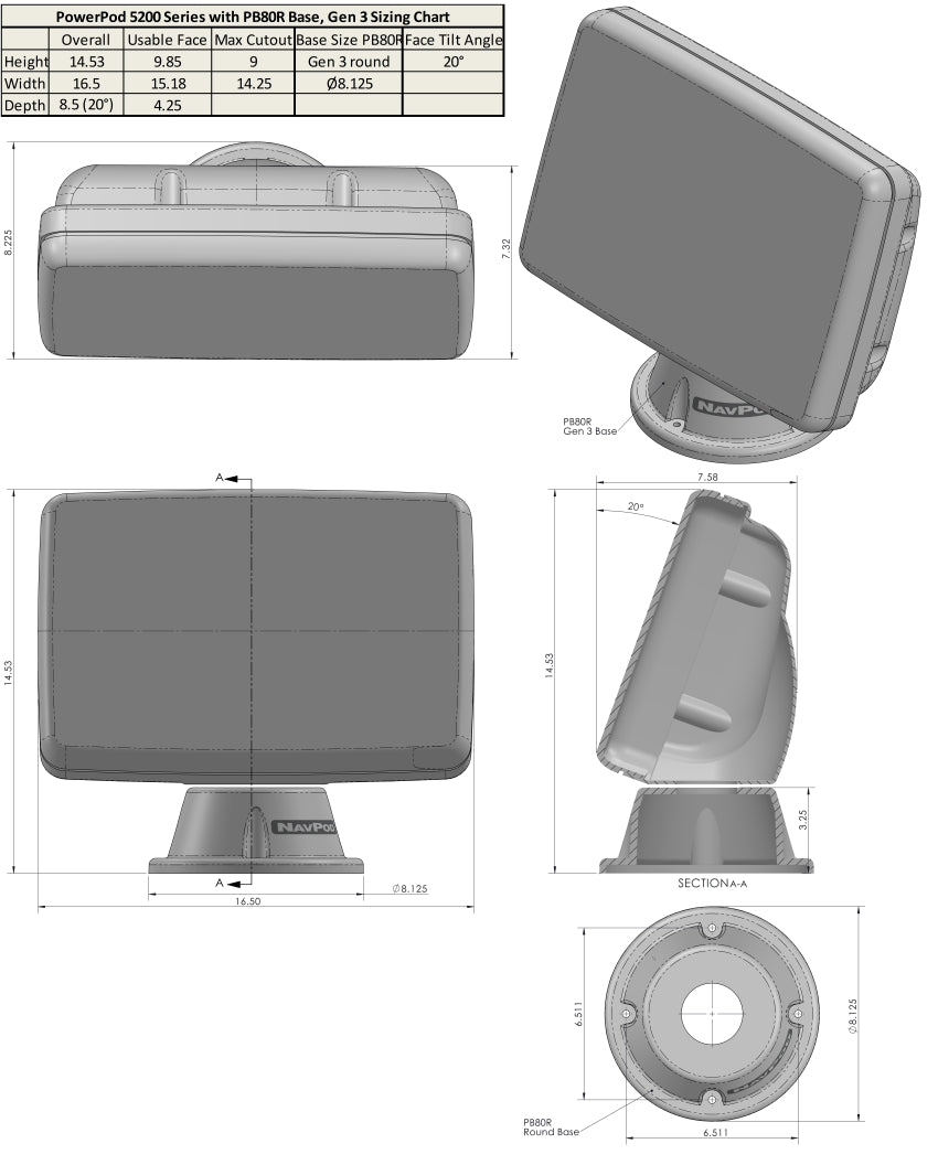 Navpod PP5200-13 Powerpod for Garmin GPSMAP 1242/1222