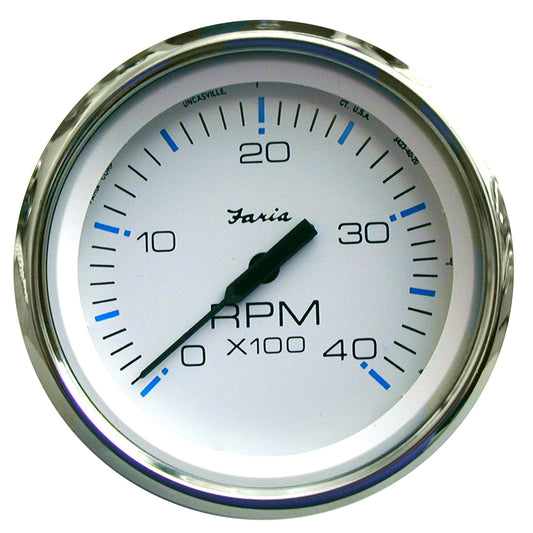 Faria Chesapeake White SS 4" Tachometer - 4000 RPM (Diesel)(Mechanical Takeoff & Var Ratio Alt)