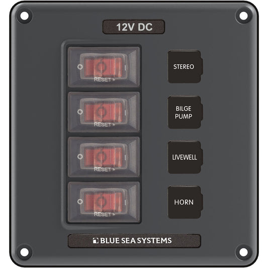 Blue Sea Water-Resistant 12V 4 Circuit Breaker Switch Panel