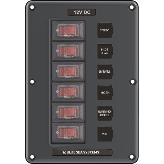 Blue Sea Water-Resistant 12V 6 Circuit Breaker Switch Panel