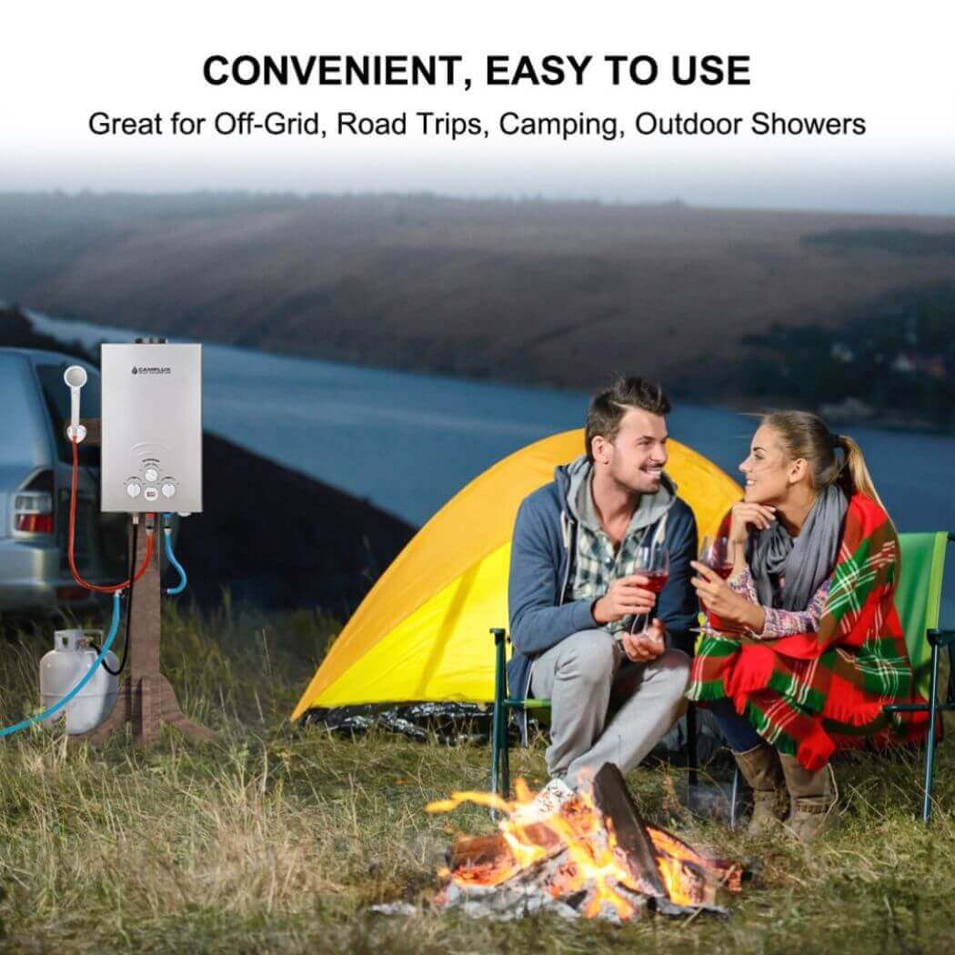 Portable Propane Tankless Water Heater , Camplux 2.11 GPM On Demand Camping Gas Water Heater, Gray