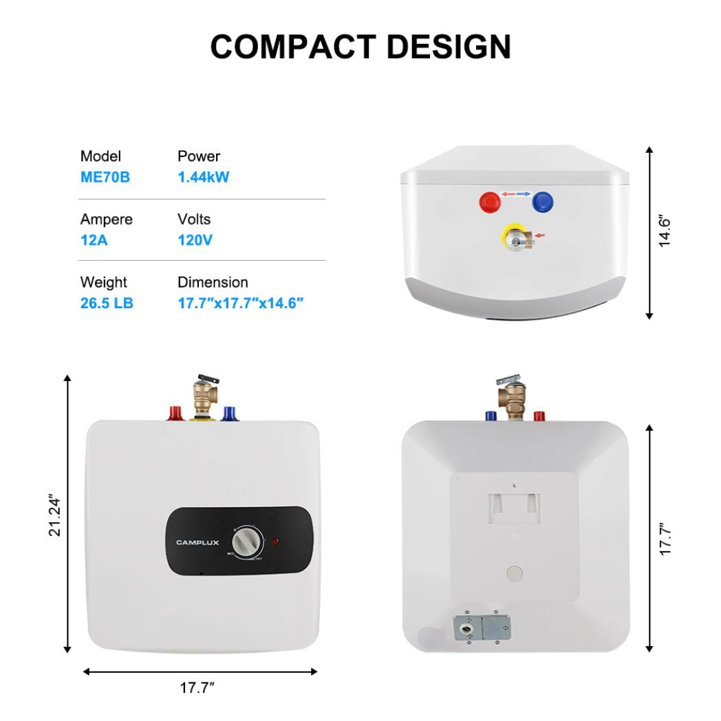 Camplux Electric Mini Tank Water Heater 120V - 6.5 Gallon