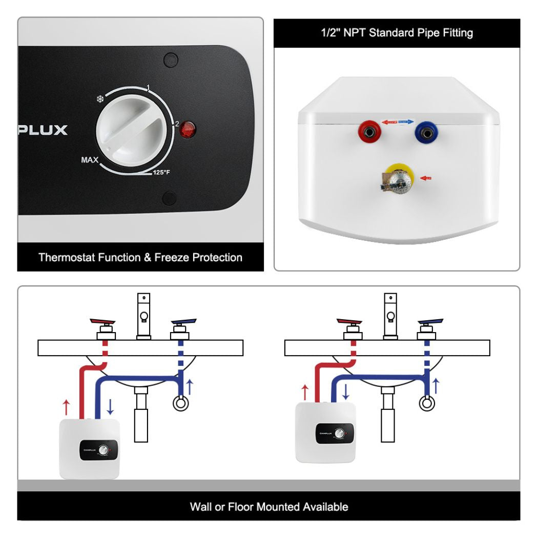 Camplux Electric Mini Tank Water Heater 120V - 4.0 Gallon