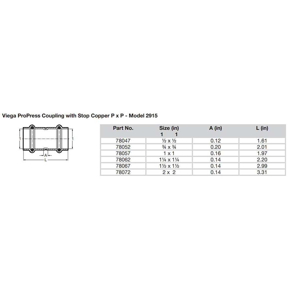 ProPress 1-1/2" Copper Coupling w/Stop - Double Press Connection - Smart Connect Technology