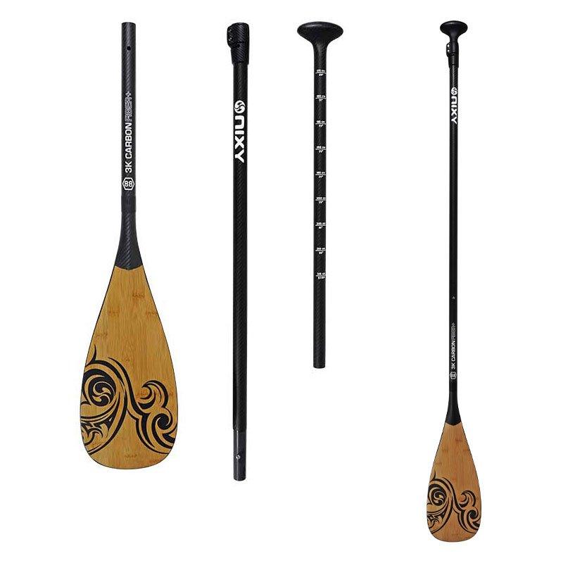NIXY 3-Piece Adjustable 100% Carbon Fiber SUP Pro Paddle with Bamboo