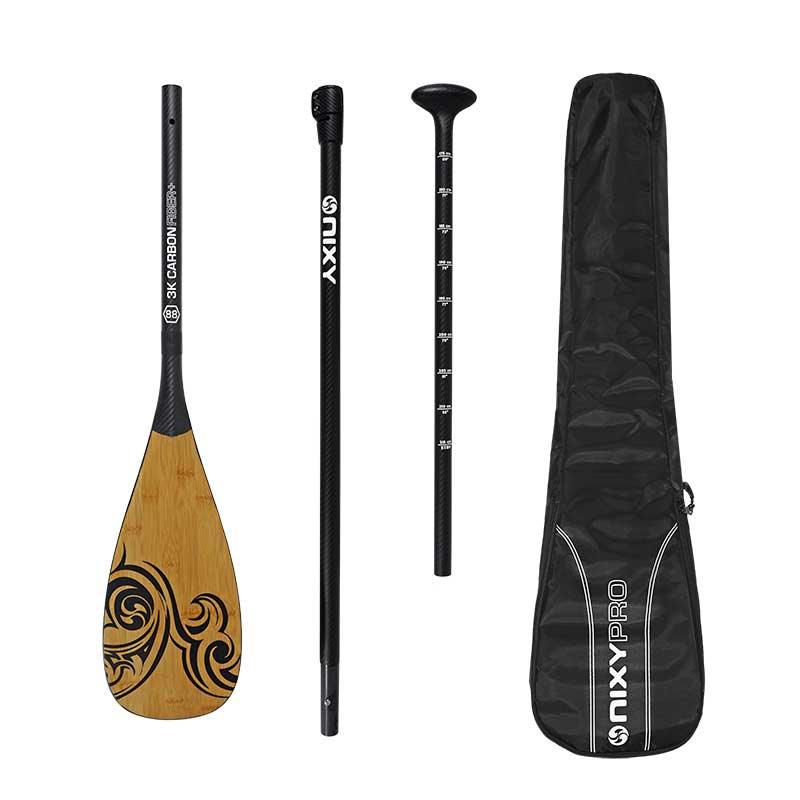 NIXY 3-Piece Adjustable 100% Carbon Fiber SUP Pro Paddle with Bamboo