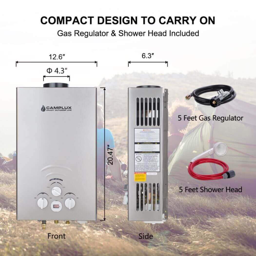 Portable Propane Tankless Water Heater , Camplux 2.11 GPM On Demand Camping Gas Water Heater, Gray