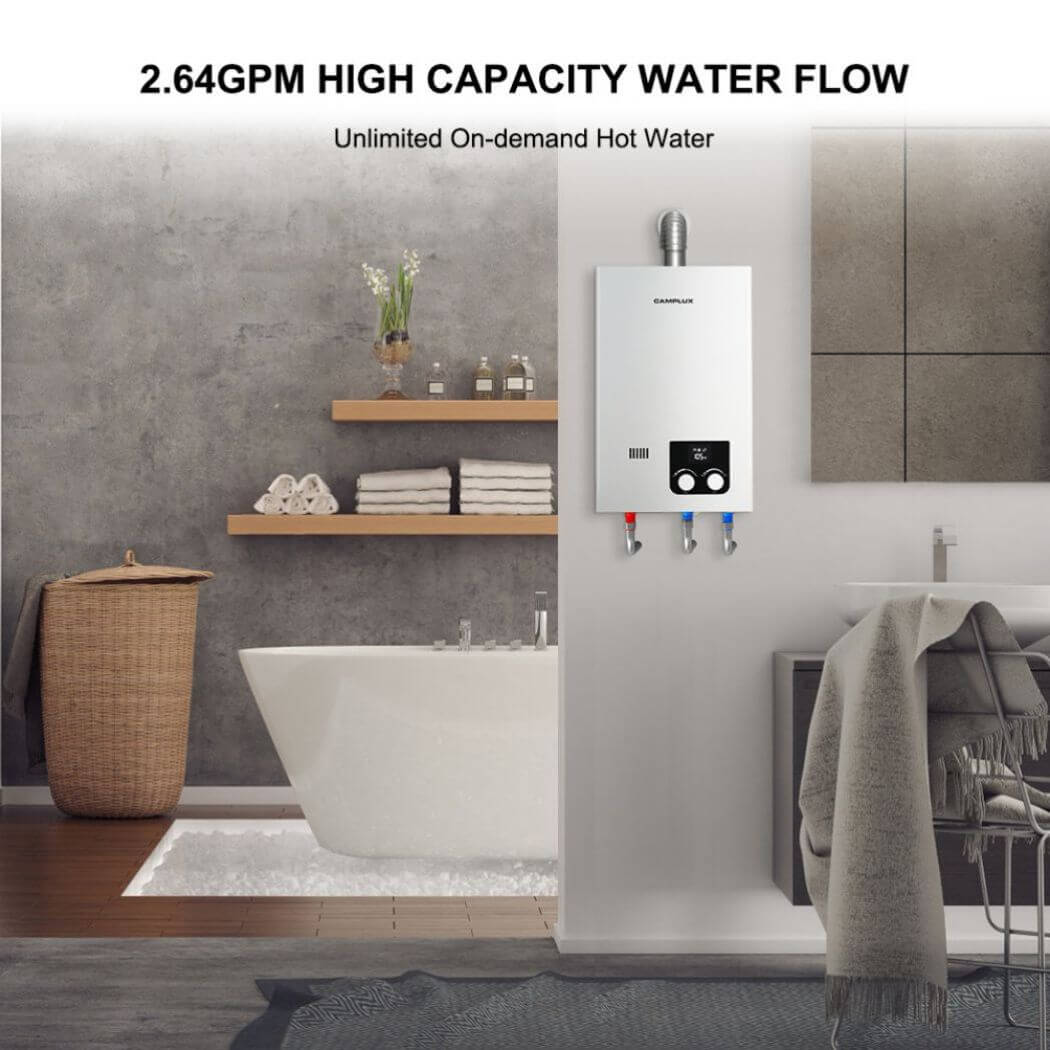 Camplux Tankless Propane Instant Hot Water Heater 2.64 GPM | White