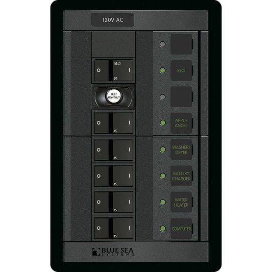 Blue Sea 1503 - 360 Panel - ELCI + 5 Position 120V AC Flat Rocker