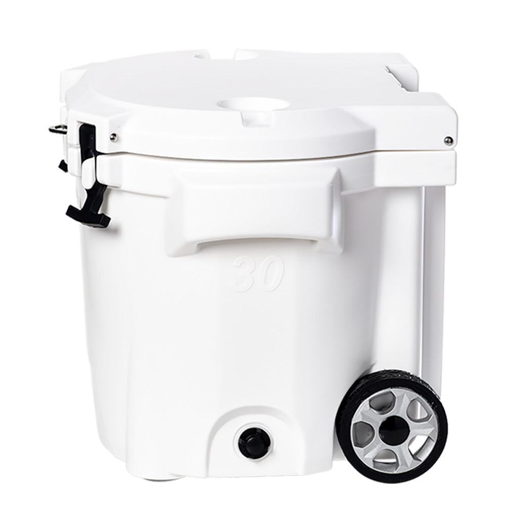 LAKA Coolers 30 Qt Cooler w/Telescoping Handle & Wheels - White