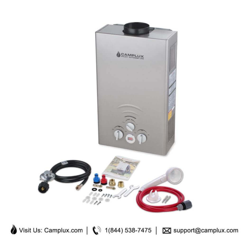 Portable Propane Tankless Water Heater , Camplux 2.11 GPM On Demand Camping Gas Water Heater, Gray