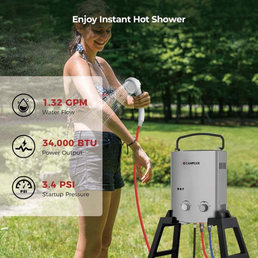 Camplux AY132GMAX Portable Propane Water Heater With Stand