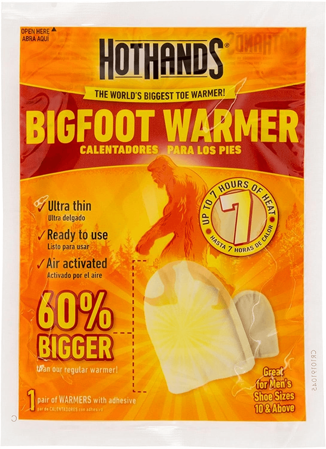 HotHands BigFoot Warmers - Long Lasting Safe Natural Odorless Air Activated Warmers - Up to 7 Hours of Heat - 5 Pair Pack