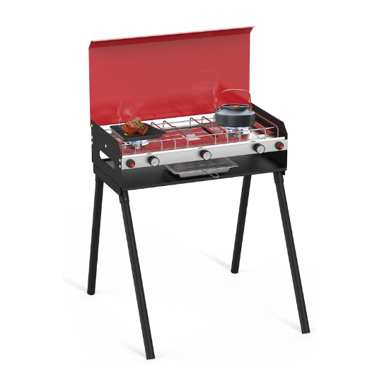 Camplux Propane Camping Stove 2 Burners &amp; 1 Grill, 15,000 BTU Auto-Ignition