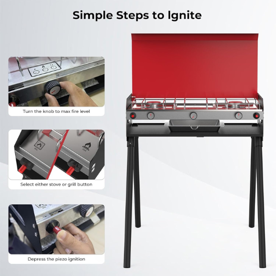 Camplux Propane Camping Stove 2 Burners &amp; 1 Grill, 15,000 BTU Auto-Ignition