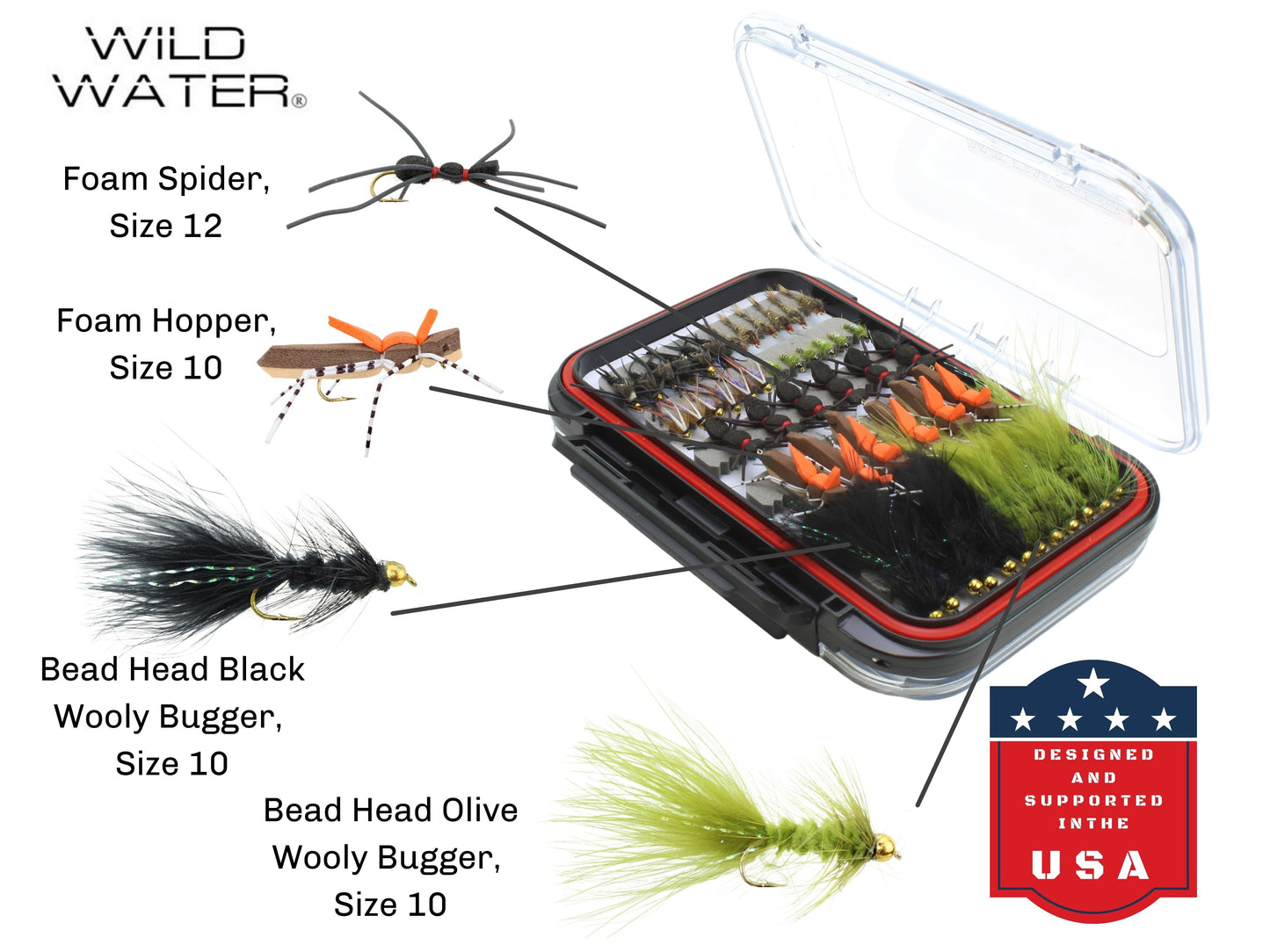 Wild Water Most Popular Flies Mega Assortment, 120 Flies with Large Fly Box