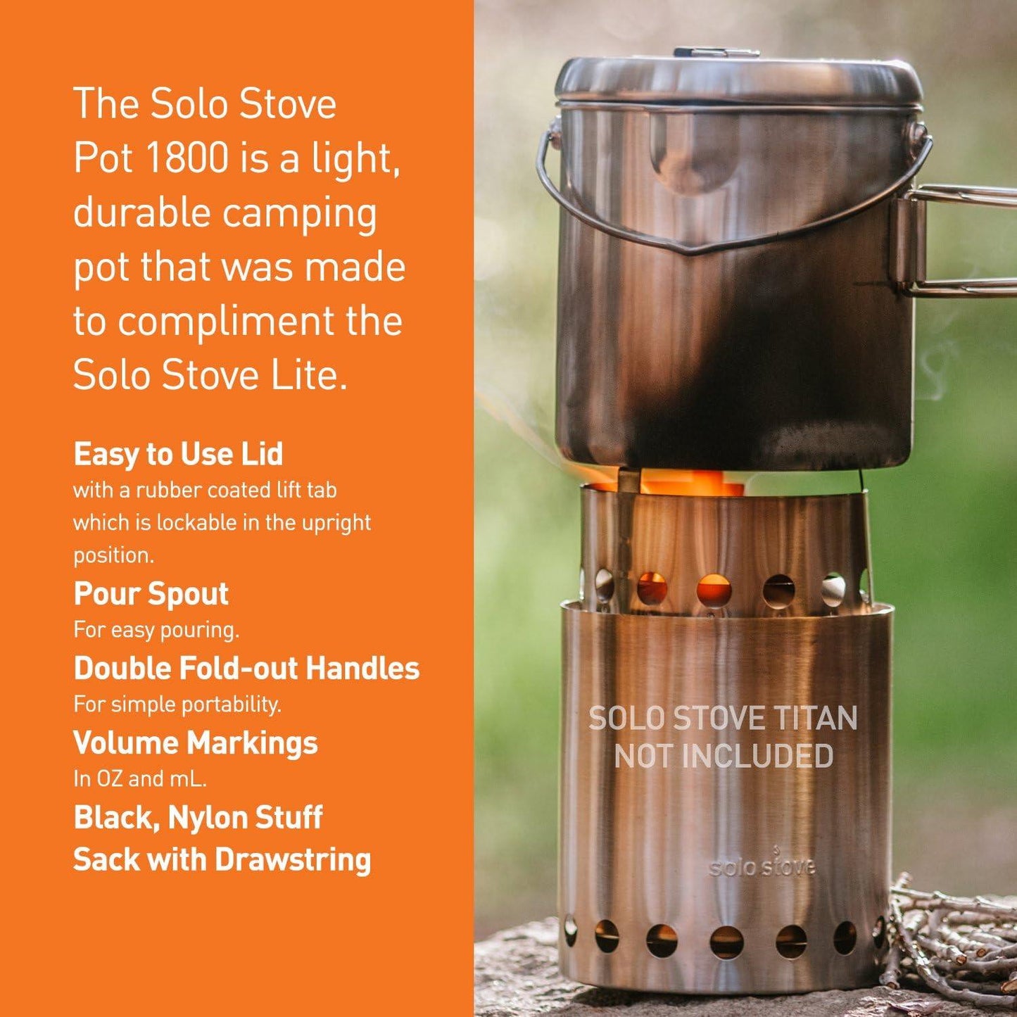 Solo Stove Pot 900/1800/4000 Stainless Steel Companion Pots | Lightweight Aluminum Pot Holding Tripod | Great Portable Cookware for Backpacking, Camping & Survival Adventures | Deisgned for use with Lite/Titan/Campfire Solo Stoves