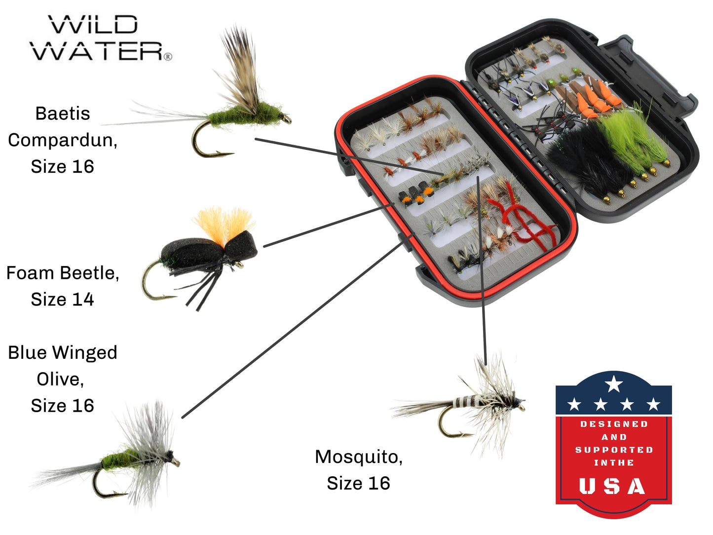 Wild Water Most Popular Flies Mini-Mega Assortment, 60 Flies with Small Fly Box