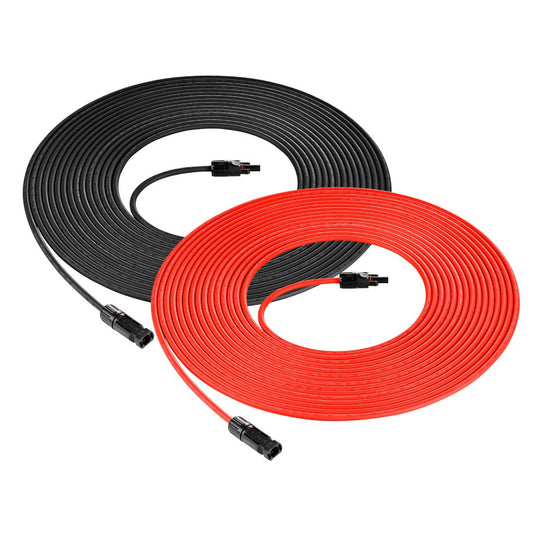 10 Gauge Solar Panel Extension Cable with Male and Female Solar Connector Ends | Pair of 10AWG Red and Black Extension Wire with Connectors on Both Ends | Choose Cable Length: 10ft, 15ft, 20ft, 30ft, 50ft, 75ft, 100ft