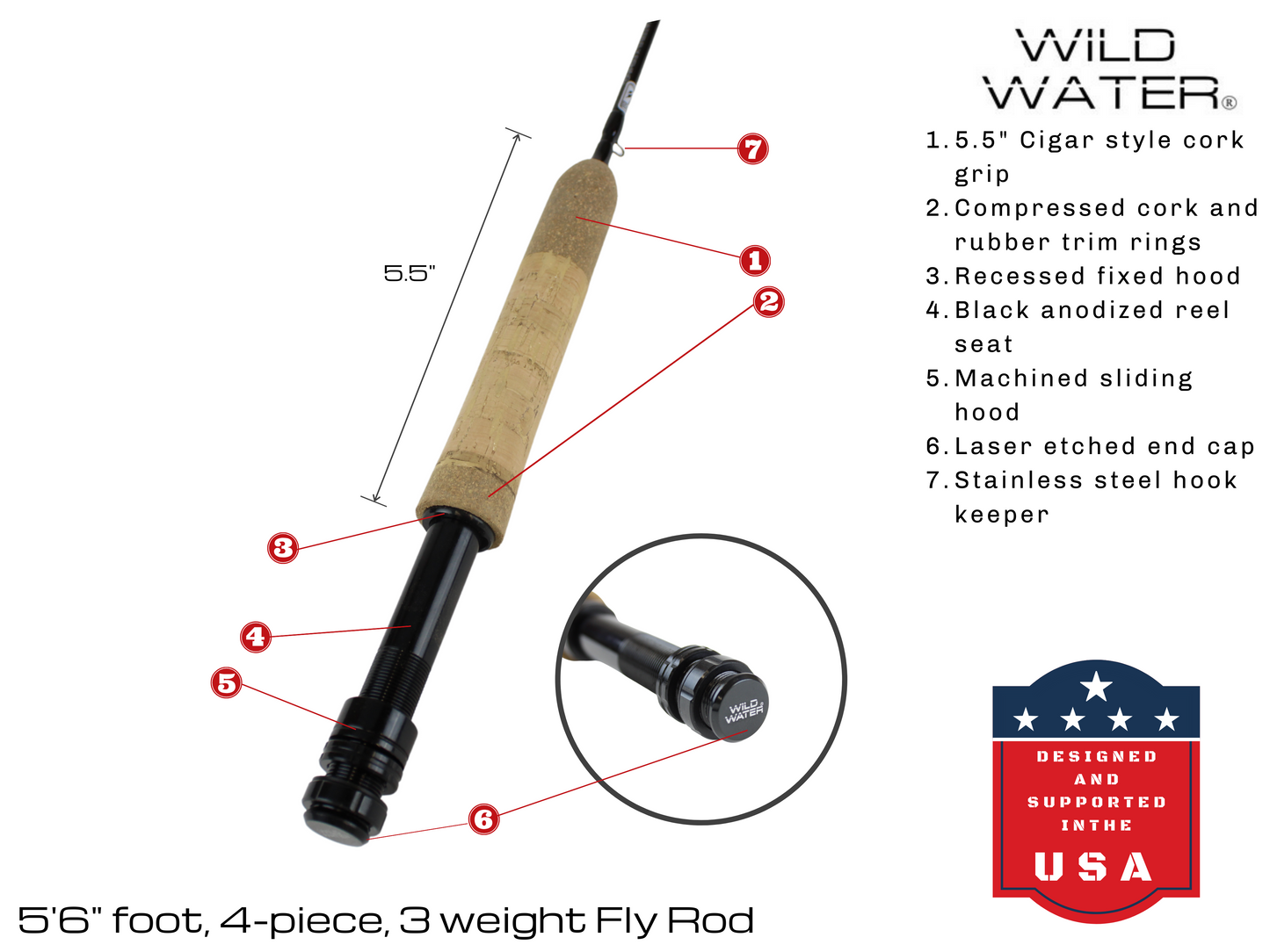 Wild Water Fly Fishing 5 ft 6 in, 3 wt, 4-piece Wild Country Rod